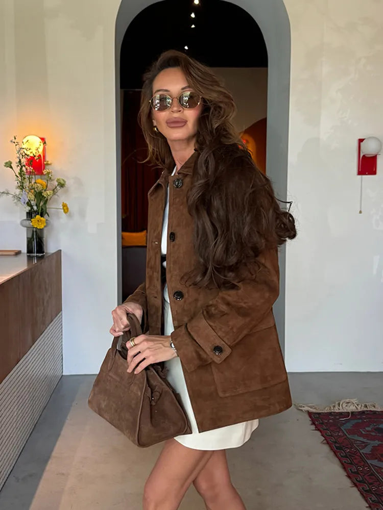 Single Breasted Suede Coat