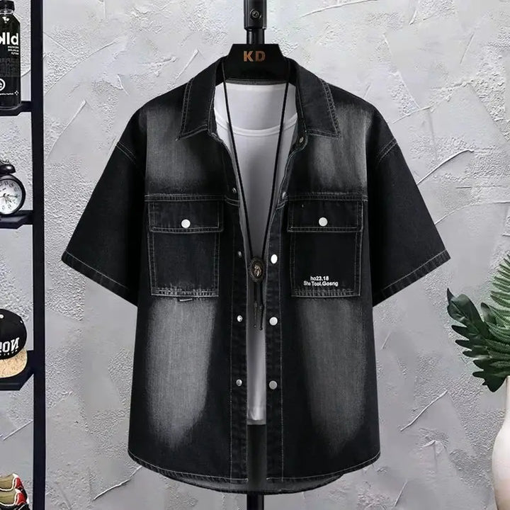 Retro Casual Short Sleeve Denim Shirt