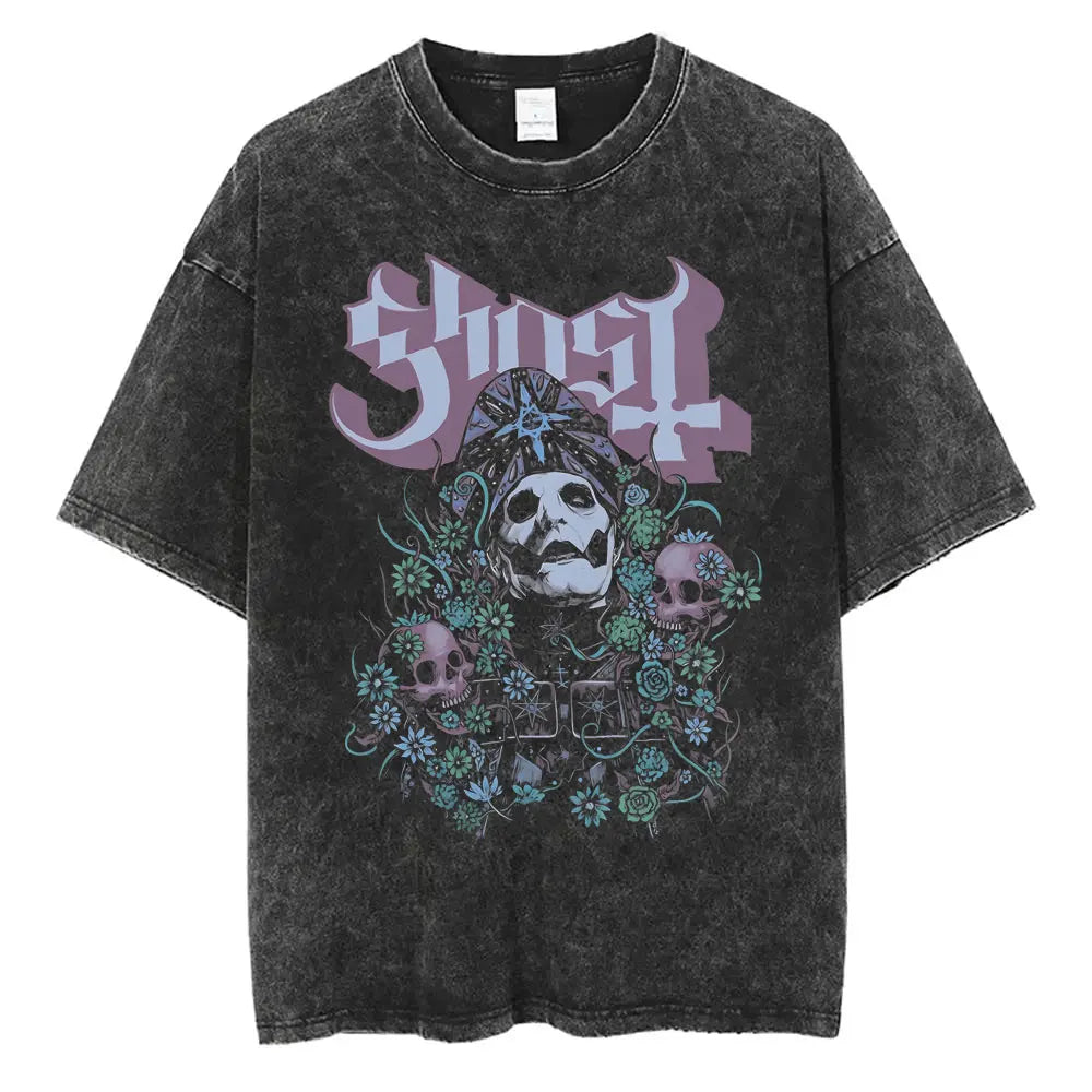Washed Vintage Gothic Rock Metal Ghost Band Tees