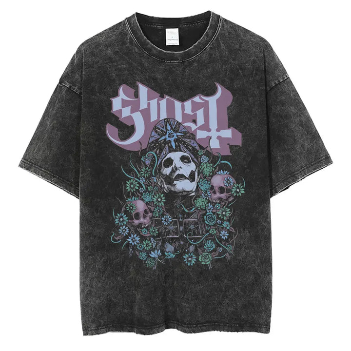 Washed Vintage Gothic Rock Metal Ghost Band Tees