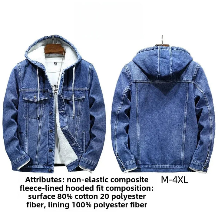Warm Fleece-Lined Hooded Denim Winter Coat