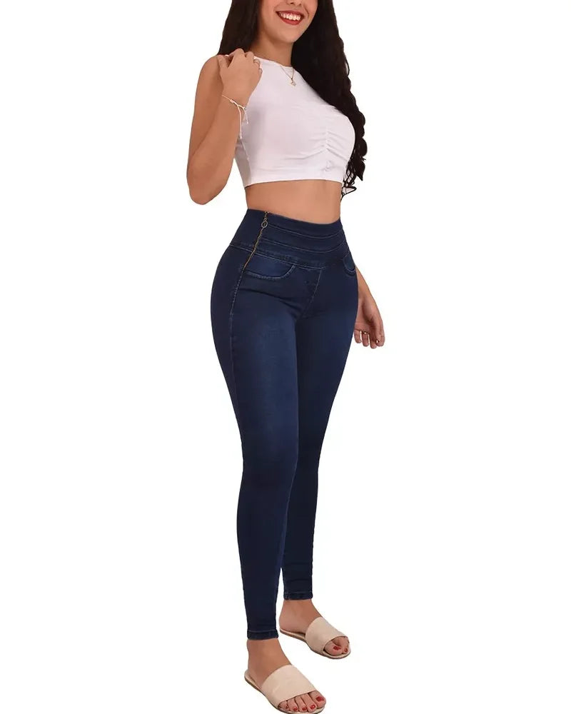 High Waisted Skinny Pants Side Zipper