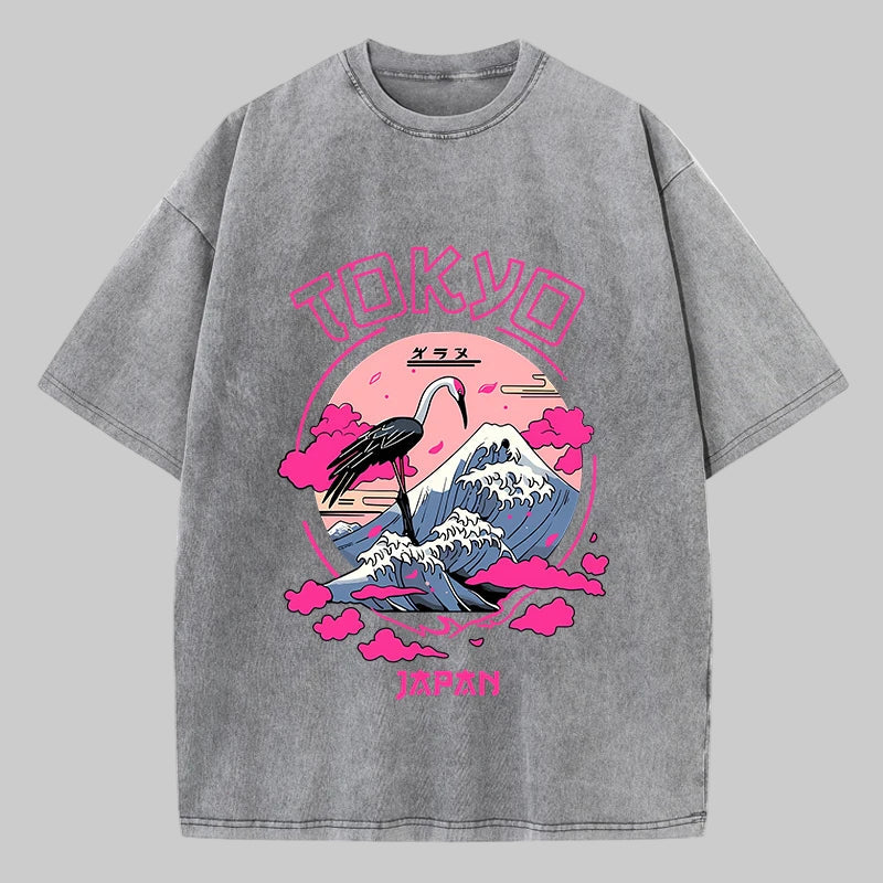 Retro-Inspired Acid Wash T-Shirts Featuring Tokyo Harajuku Prints
