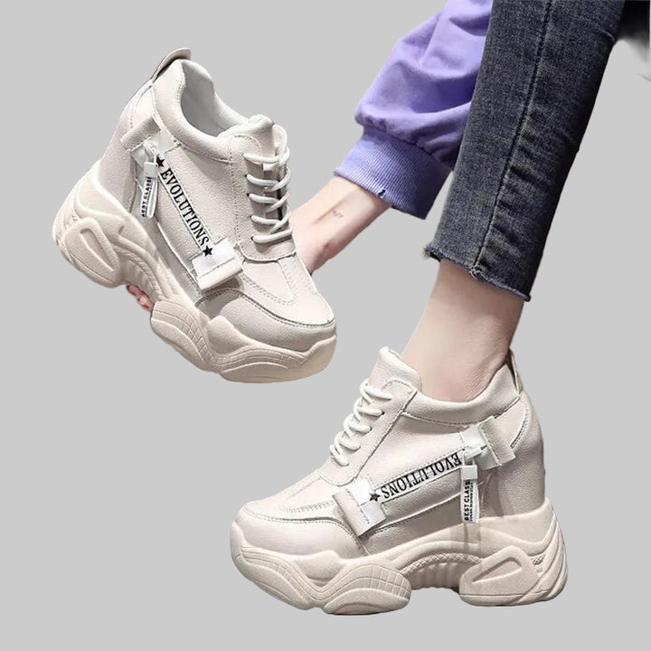 Chunky 12CM Leather Vulcanized Platform Sneakers