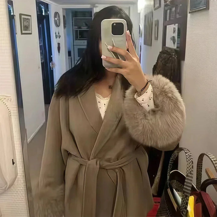Elegant Lace-Up Woolen Coat