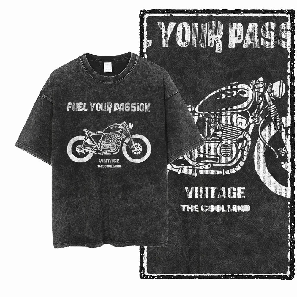 MOTOR CYCLE THEME Printed Cotton Acid Washed Graphic Unisex T Shirt