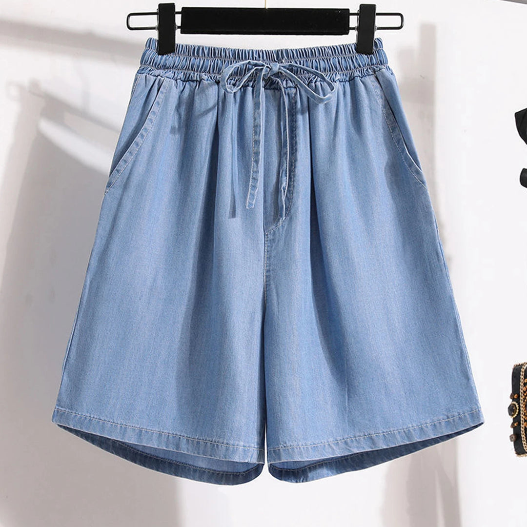 Solid Color Denim Capris Shorts