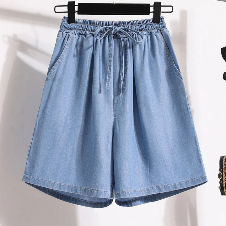Solid Color Denim Capris Shorts