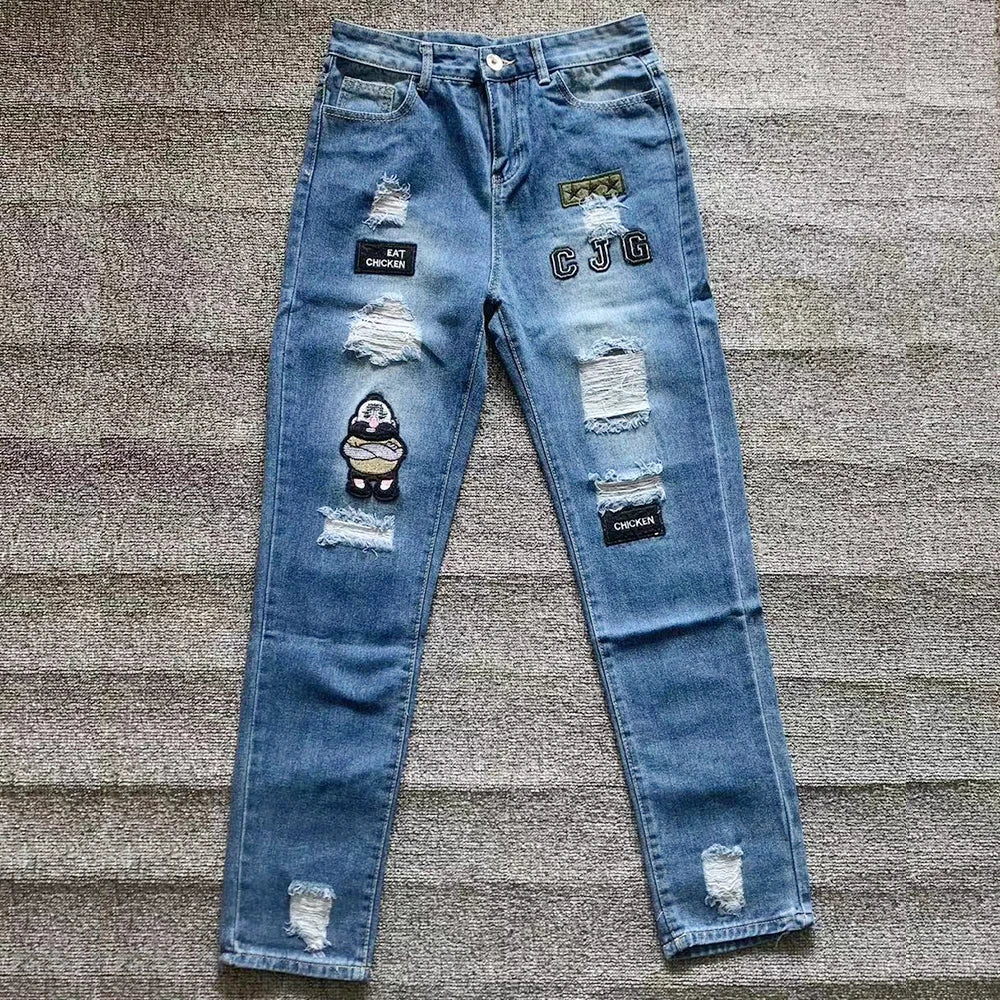 Embroidered Cotton Stretch Skinny Ripped Jeans