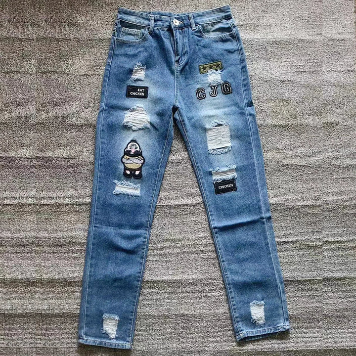 Embroidered Cotton Stretch Skinny Ripped Jeans