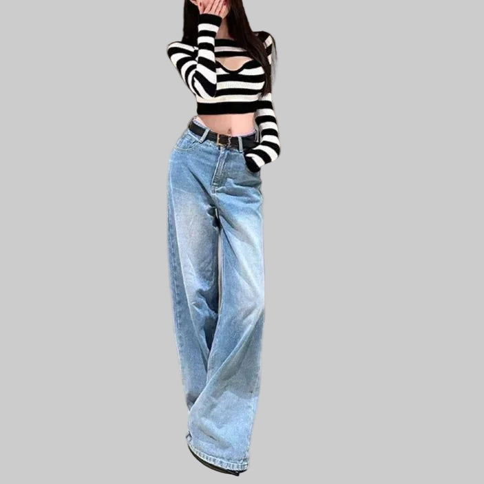 High-Waist Wide-Leg Drapery Washed Jeans