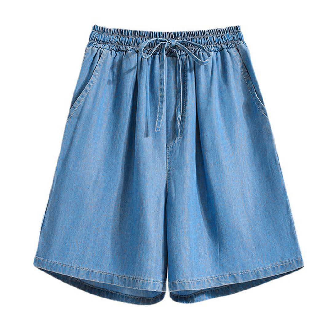 Solid Color Denim Capris Shorts