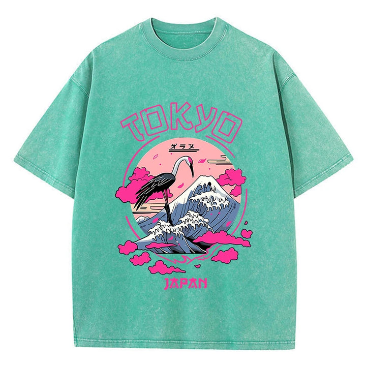 Retro-Inspired Acid Wash T-Shirts Featuring Tokyo Harajuku Prints
