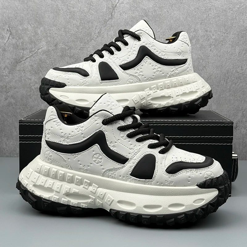 Designer Leather Fabric Chunky Sneakers