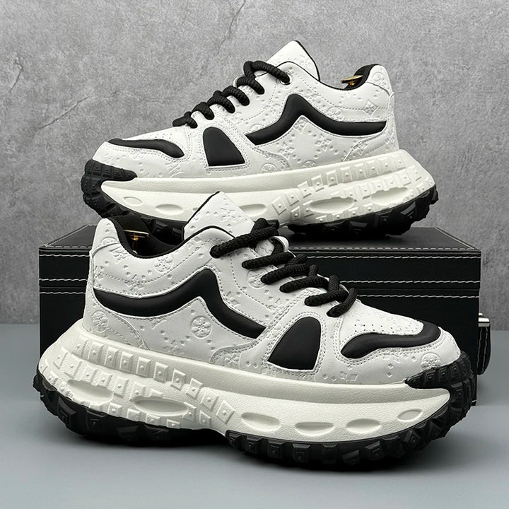 Designer Leather Fabric Chunky Sneakers