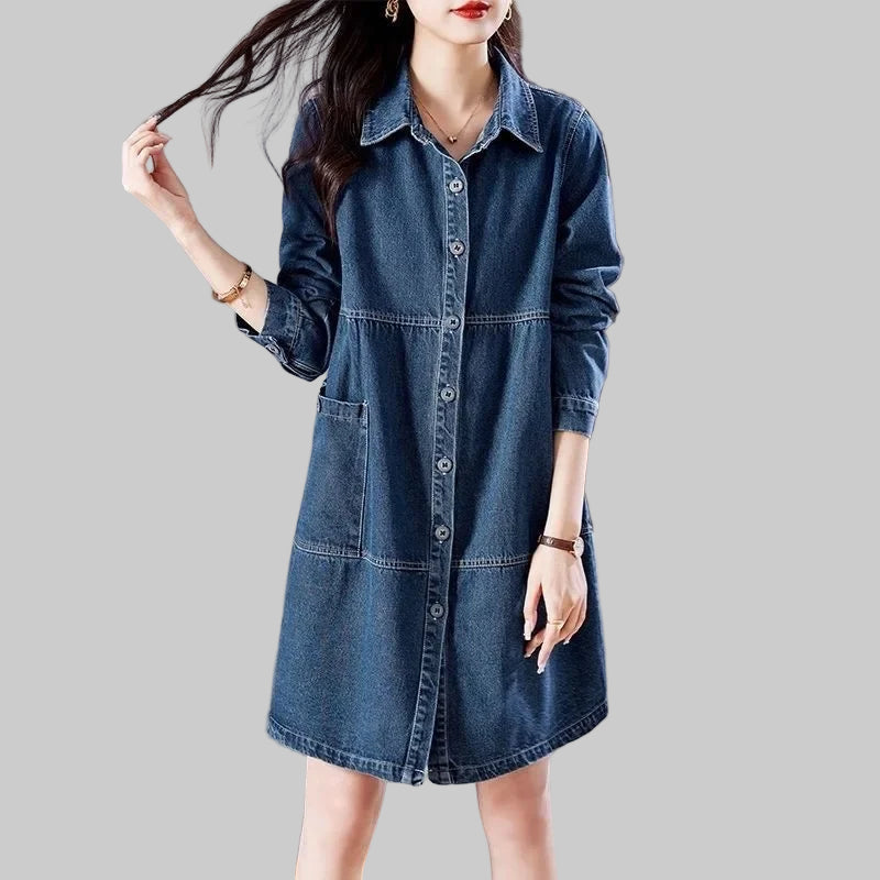 Loose and Casual Mid-Length Denim Coat