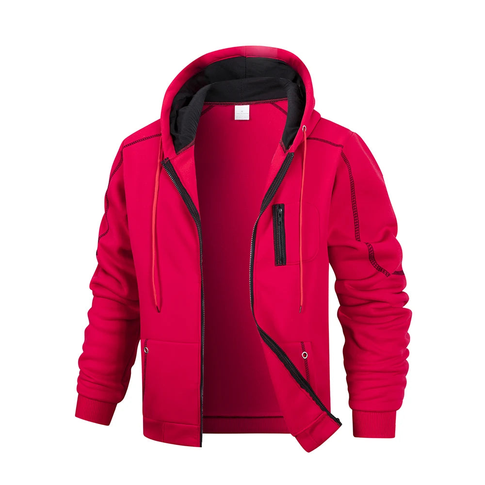 Casual Slim Fit Solid Color Sports Zipper Hoodie