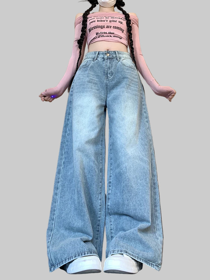 Women's High-Waisted Blue Wide-Leg Jeans