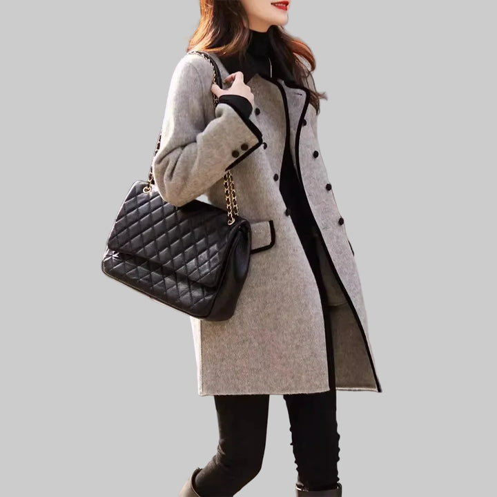 Color-Block Small Lapel Elegant Woolen Coat