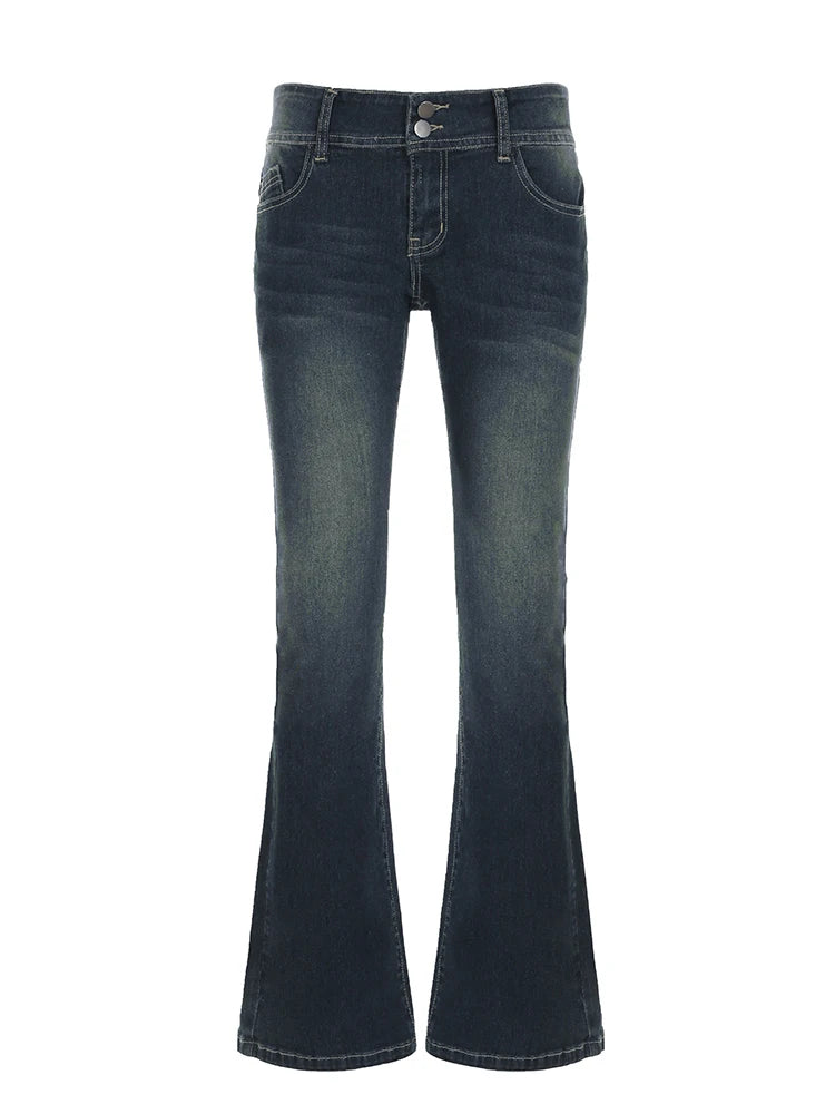 Vintage Y2K Flared Jeans - Retro Button-Up Low Rise