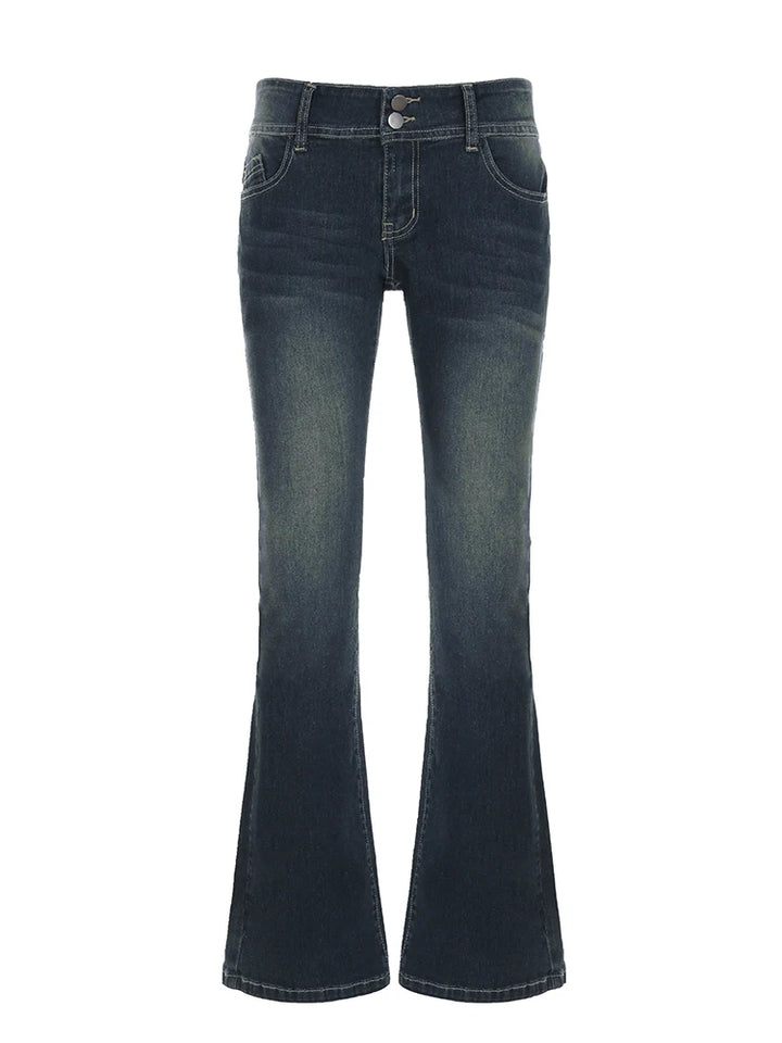 Vintage Y2K Flared Jeans - Retro Button-Up Low Rise