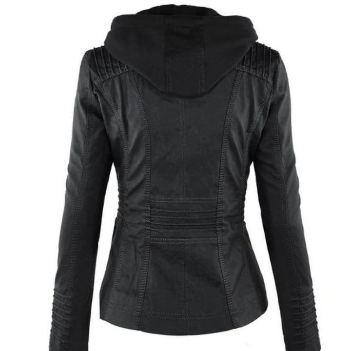 Zipper and Hoodie Faux Leather Motorcycle Jacket