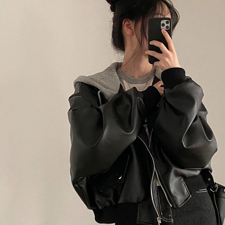 American Patchwork PU Leather Jacket