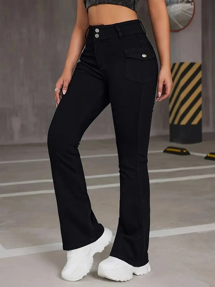 Vintage-Inspired High-Waist Goth Flare Jeans
