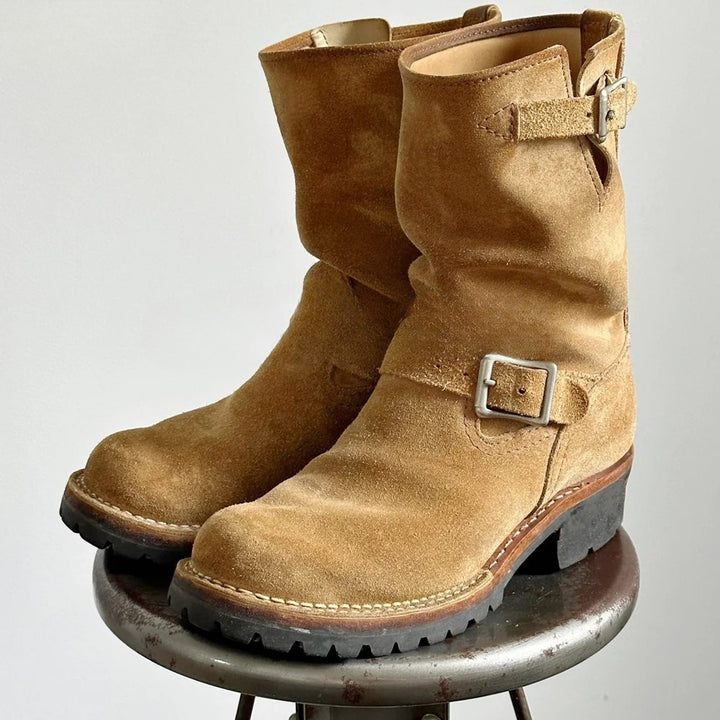 Genuine leather low-heel Chelsea motorcycle boots with buckle