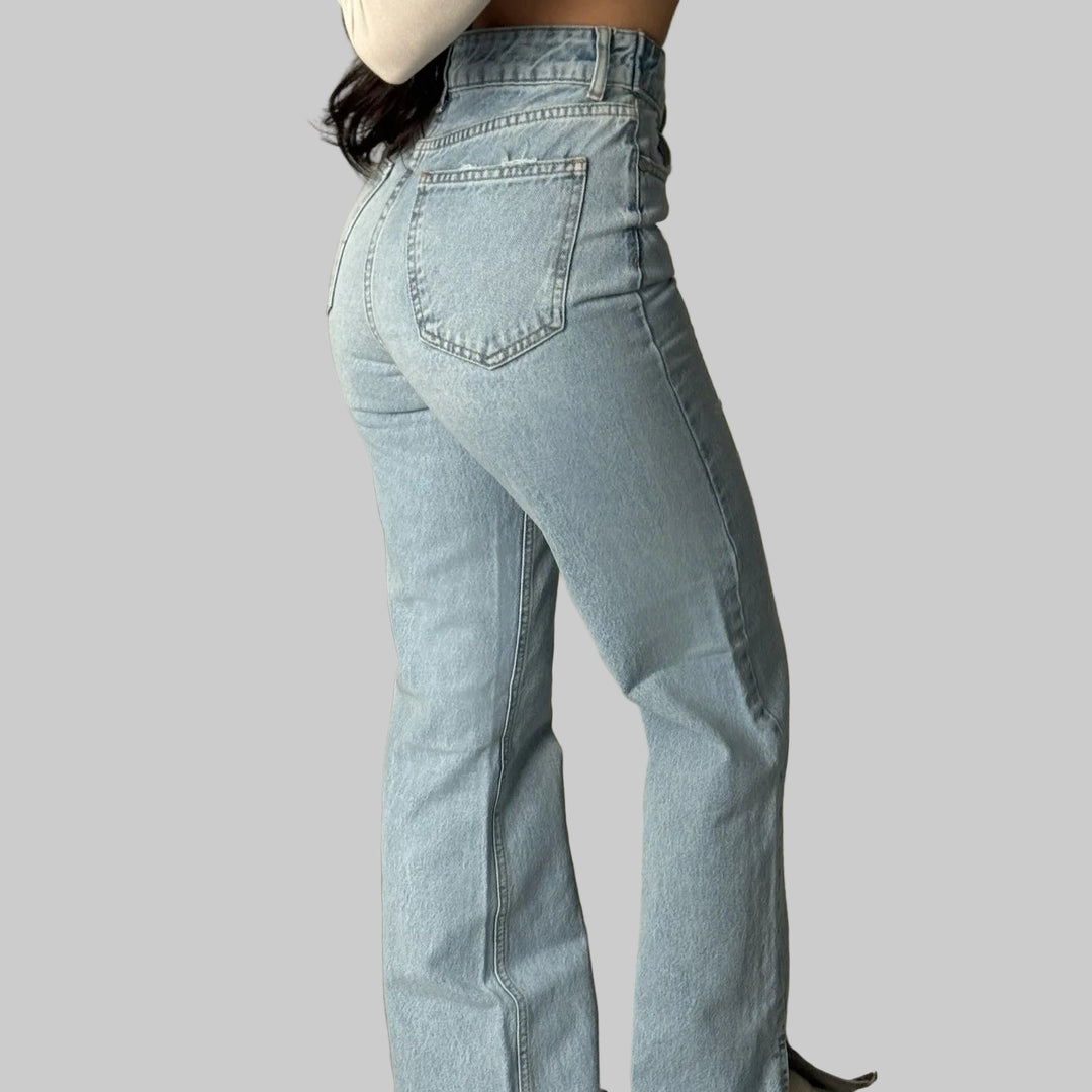 American Retro Asymmetrical Waist Slimming Bootcut Jeans