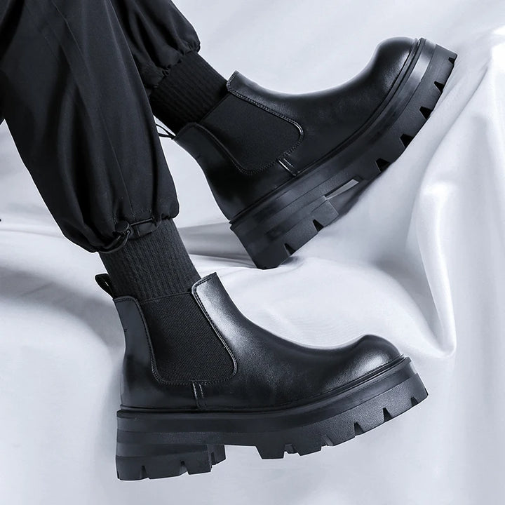 OUNQ minimalist design Leather Winter Boots