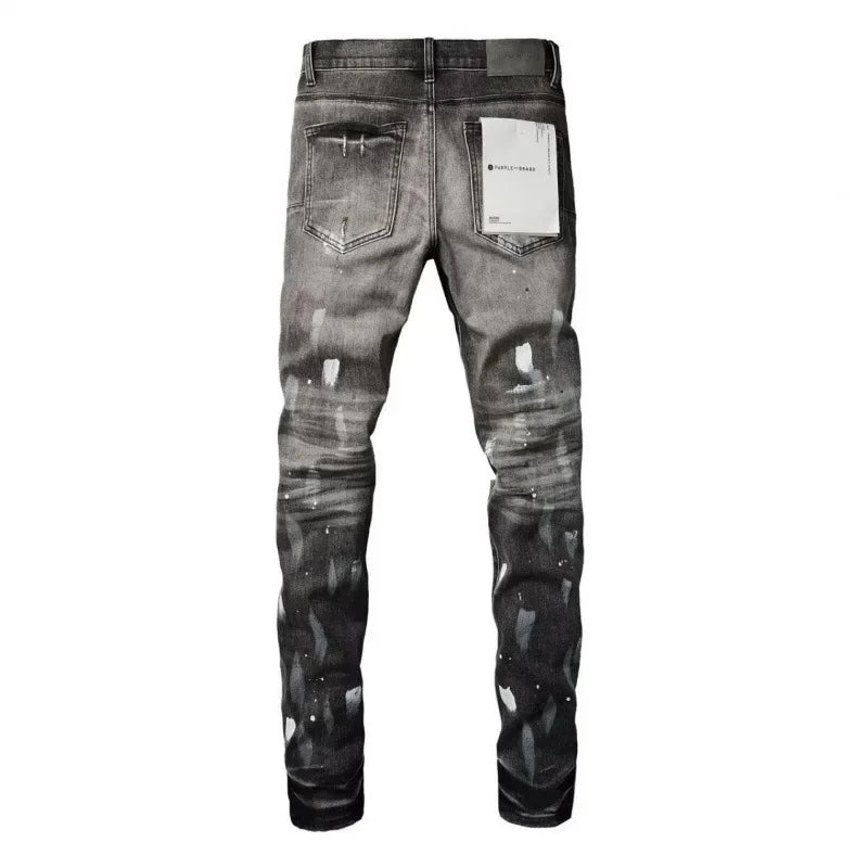 Retro Punk Style Slim Fit Elastic Printed Jeans
