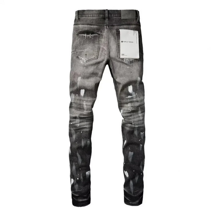 Retro Punk Style Slim Fit Elastic Printed Jeans