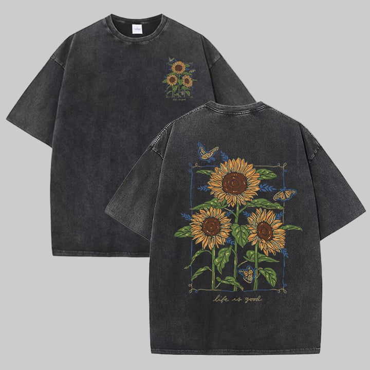 Lift Is Good Soft Cotton Sunflower Print T-Shirt