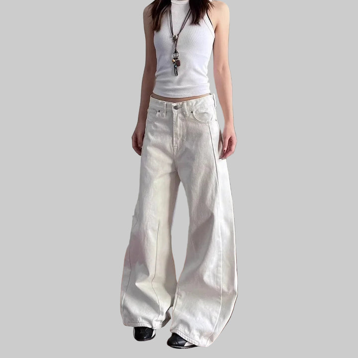 Retro Washed White High-Waist Knife Edge Design Jeans