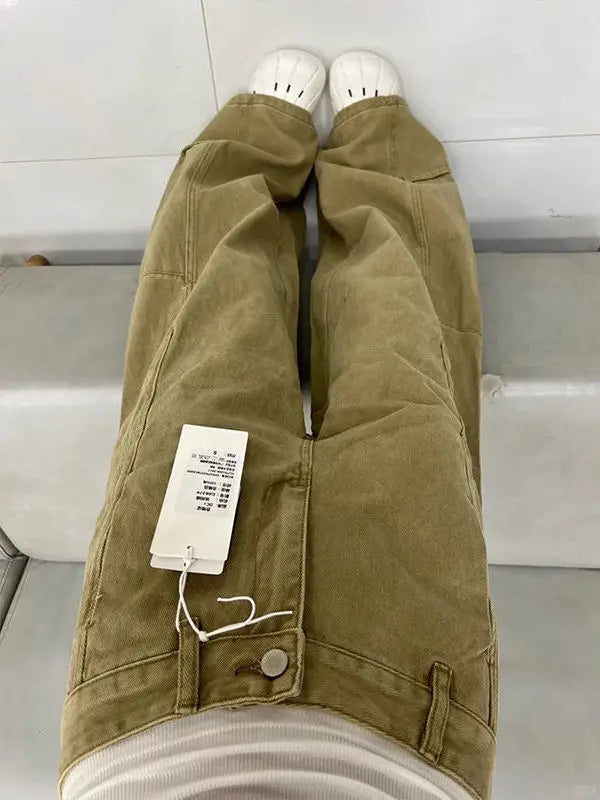 High-Waist Wide-Leg Khaki Cargo Pants