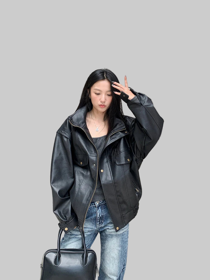 American Oversized PU Leather Jacket