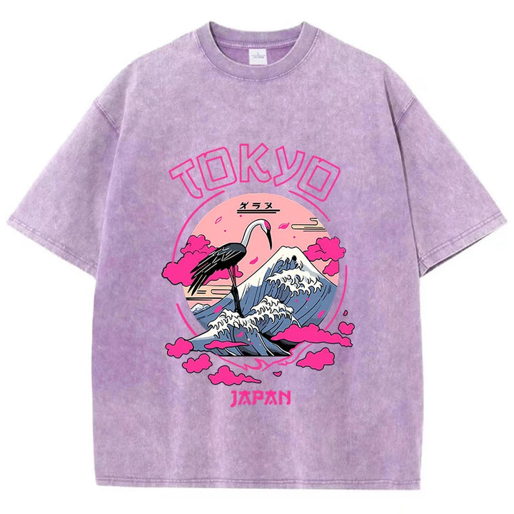 Retro-Inspired Acid Wash T-Shirts Featuring Tokyo Harajuku Prints