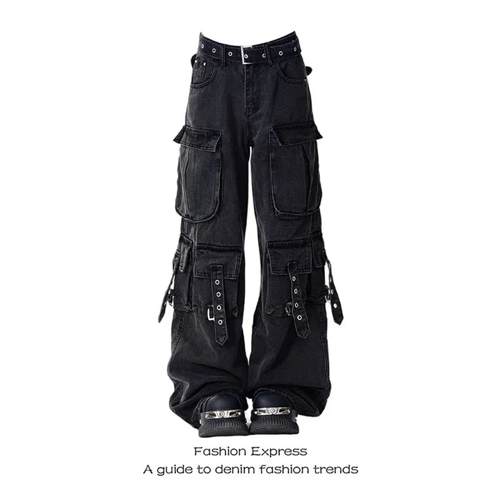 American Retro Multi-Pockets Cargo Jeans - Gothic
