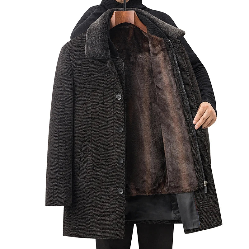 Premium Woolen detachable fur collar Trench Coat