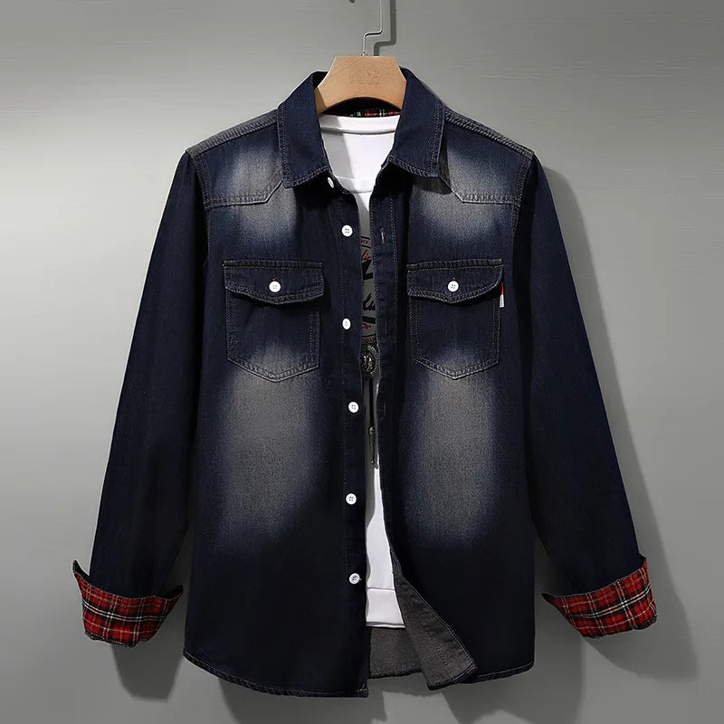 Slim Fit Cotton Long Sleeve Cowboy Denim Shirt