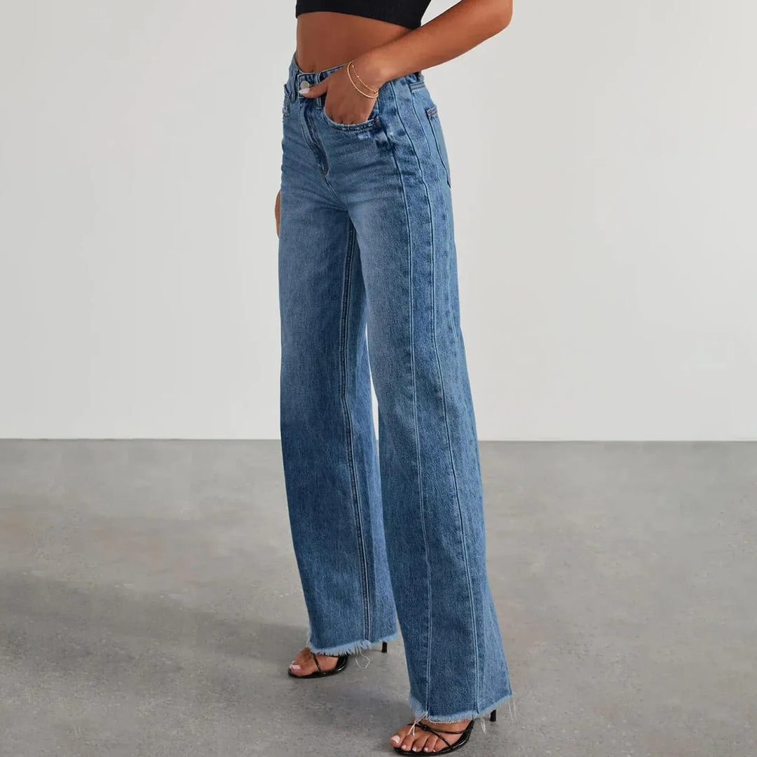 High-Waisted Raw-Edge Wide-Leg Sexy Jeans