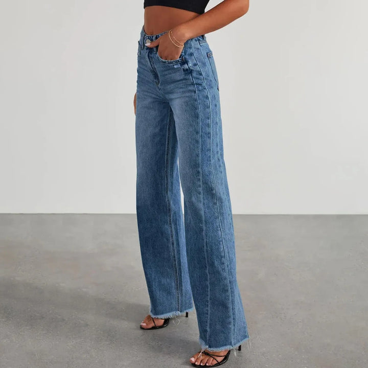 High-Waisted Raw-Edge Wide-Leg Sexy Jeans