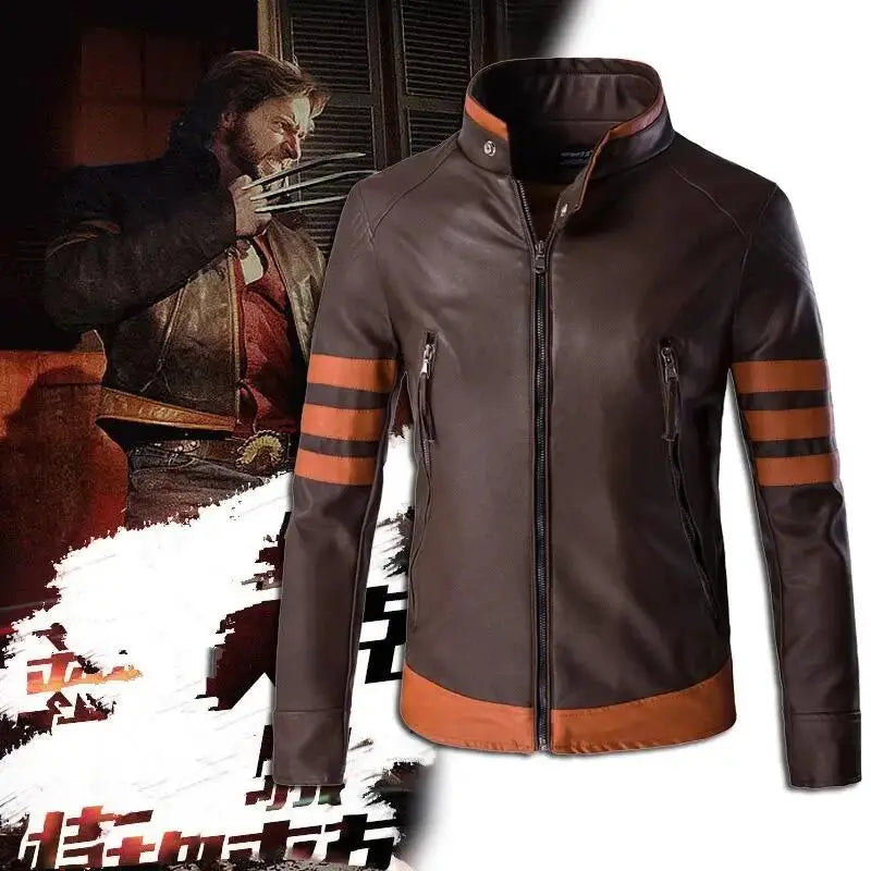 Slim Fit PU Leather Retro Zippered Bomber Jacket