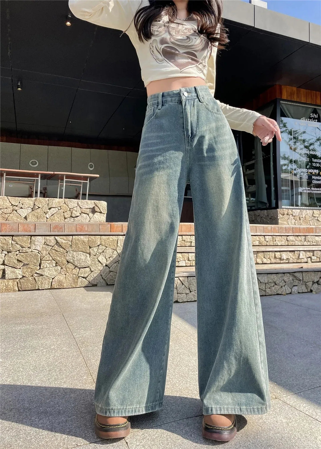 American Style High-Waisted Straight Leg Jeans