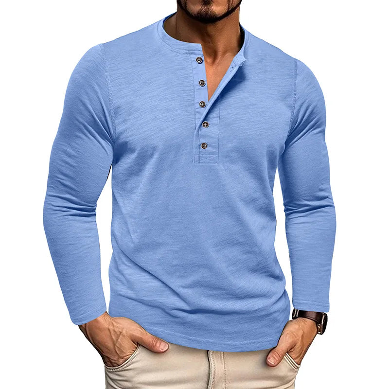 Casual Cotton Long Sleeve Henry Neck Top