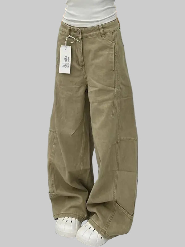 High-Waist Wide-Leg Khaki Cargo Pants