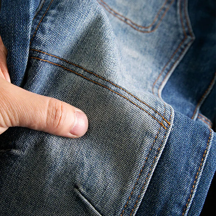 Retro Washed Blue Slim Fit Stretch Biker Jeans