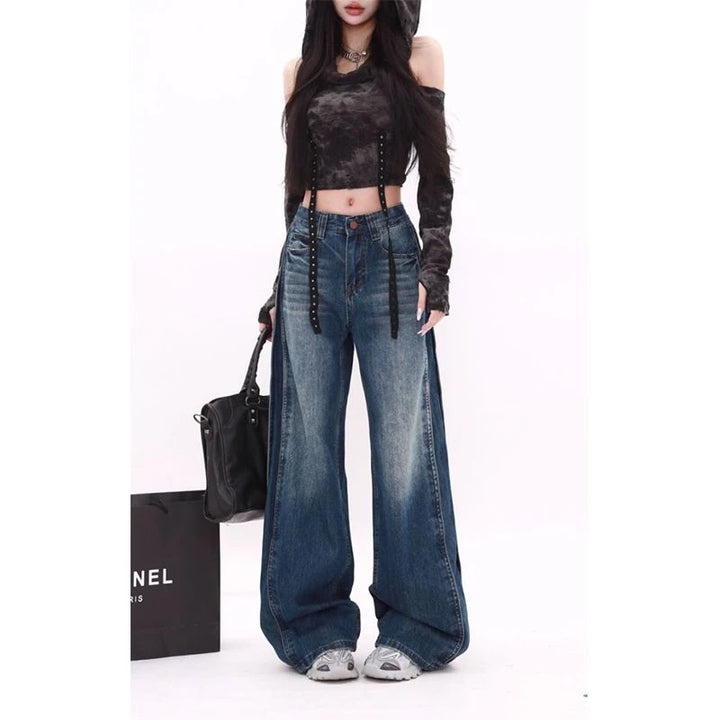 High-Waisted Patchwork Wide-Leg Jeans