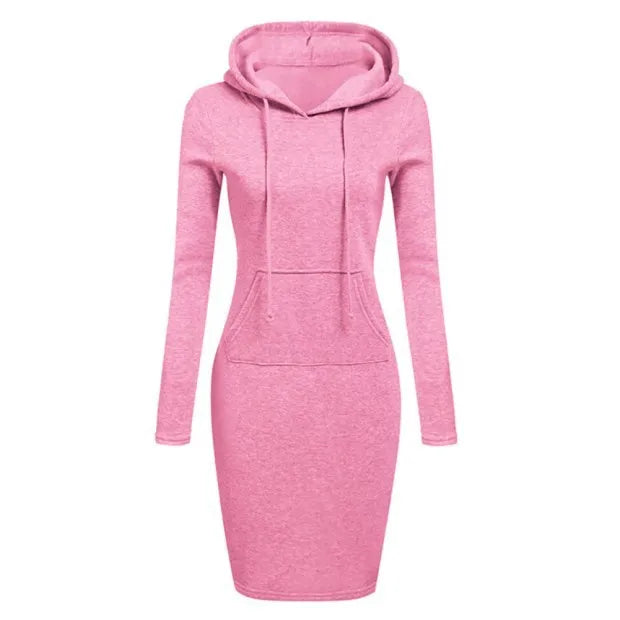 Solid Color Hooded Long-Sleeve Dress